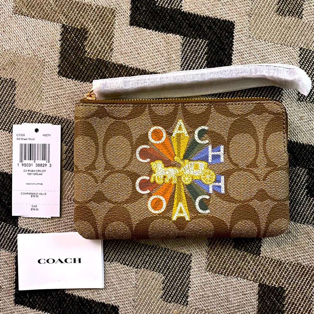 Corner Zip Wristlet In Signature Canvas With Coach Radial Rainbow